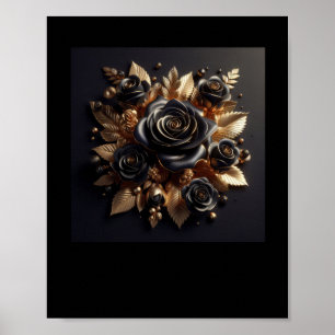 Poster 3d Rosas Pretos Dourados nº 4