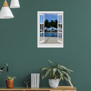Poster 3D Visão Falsa Da Janela Nadar Piscina