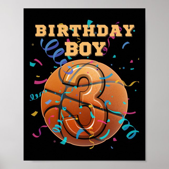 Poster 3rd Birthday Boy Three 3 Years Old Sketll Players  (Frente)