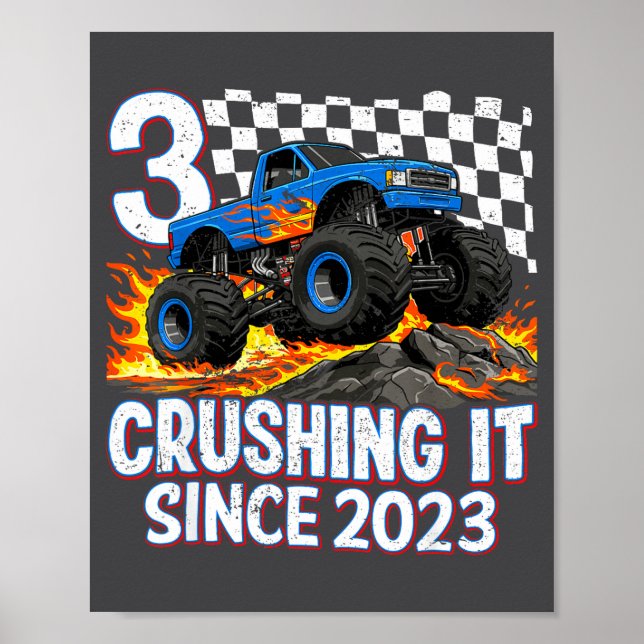 Poster 3rd Birthday Monster Truck 3 Year Old Boys Party B (Frente)
