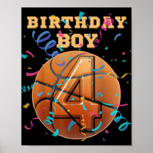 Poster 4º Aniversário: Quatro Jogada de Basquete de 4 Ano