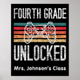 Poster 4º ano desbloqueado de volta à escola personalizad
