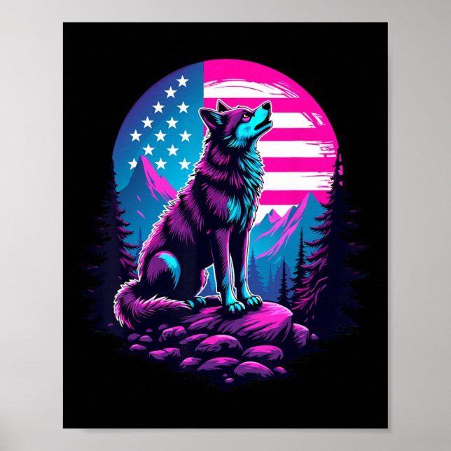 Poster 4º De Julho De American Flag Howling Wolf Sob Os E (Frente)