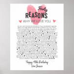 Poster 40 coisas que adoro no seu aniversário<br><div class="desc">Este é um FAZER ISSO VOCÊ MESMO XX Razões porque nós o amamos. rosas razões porque nós o amamos,  editáveis 50 Razões,  60º aniversário,  editável,  80 aniversário,  memórias,  amor,  mãe,  aposentadoria Você pode editar o texto principal do corpo. Projetado pela Arty Apple Limited</div>