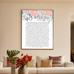 Poster 40 razões pelas quais amamos você rosas cor-de-ros