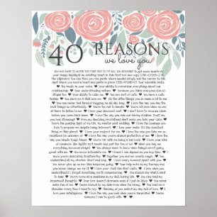 Poster 40 razões pelas quais amamos você rosas cor-de-ros