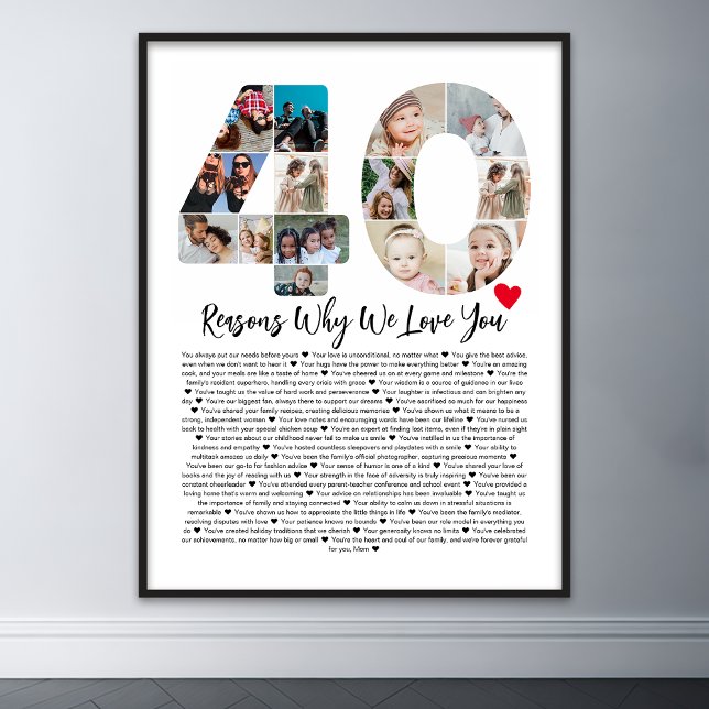 Poster 40 Razões Por Que Eu Te Amo aniversário de 40 anos (40 reasons why we love you poster wall art)