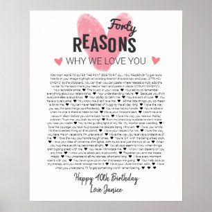 Poster 40 things I love about you anniversary birth