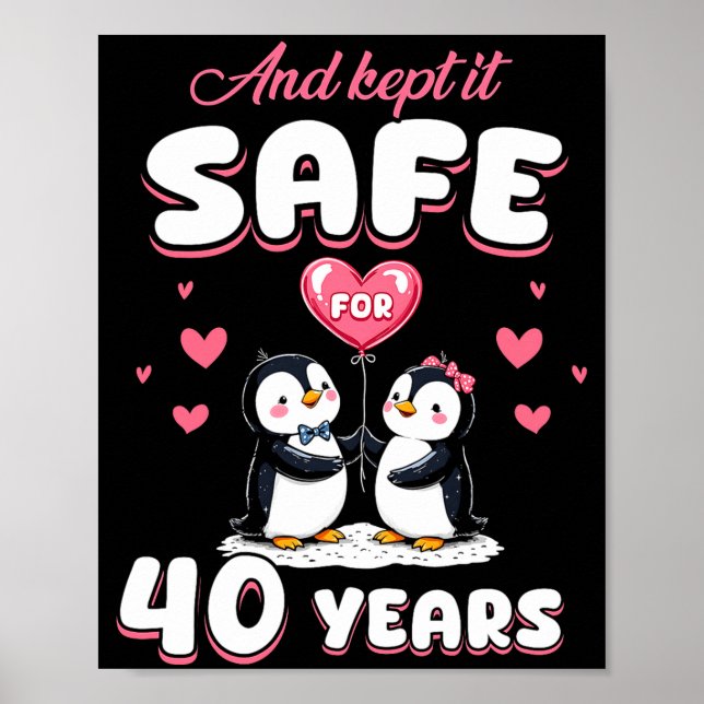 Poster 40 Years Wedding Anniversary Penguin Couples Match (Frente)