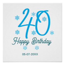 Pôster 40th birthday add name date year blue template