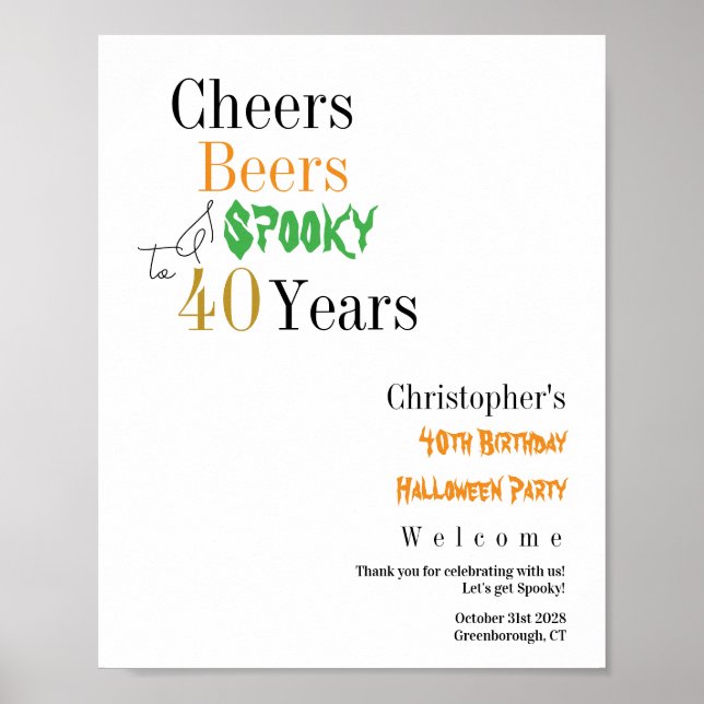 Poster 40th Birthday Halloween Party Welcome (Frente)