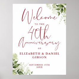 Poster 40th Wedding Anniversary Greenery Welcome Sign