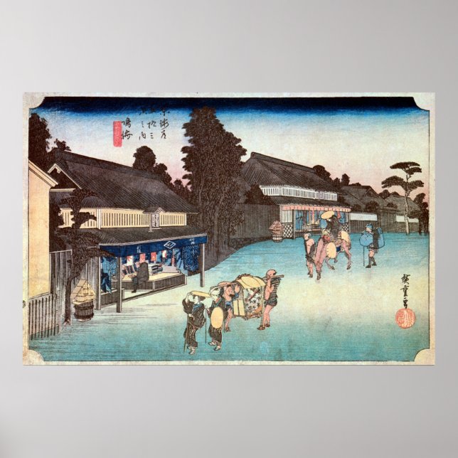 Pôster 41. 鳴 海 宿, 広 Narumi-juku, Hiroshige, Ukiyo-e (Frente)