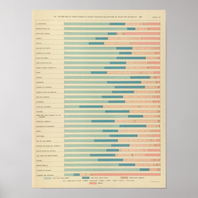 Poster 43 Profissões por cor, nacionalidade 1890 (Frente)