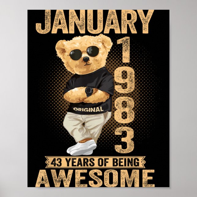 Poster 43 Year Old January 1983 Teddy Bear 43rd Birthday  (Frente)