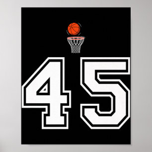 Poster 45 Números de Estilo de Basquete Vintage White Pre
