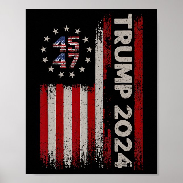 Poster 47 Donald Trump 2024 Bandeira Americana Eleições 2 (Frente)