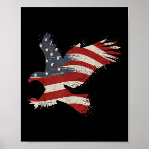 Poster 4 De Julho Águia Com Bandeira Americana Dotada