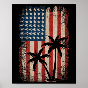 Poster 4 De Julho Americano Flag Palm Trees Usa America P