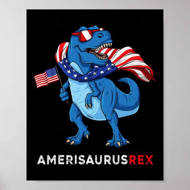 Poster 4 De Julho Amerissauro T Rex Dinossaur Boys T (Frente)
