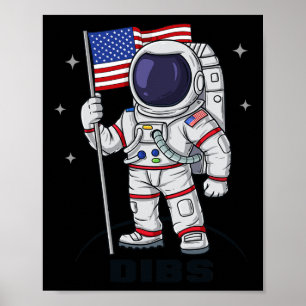 Poster 4 De Julho Astronauta Americano Bandeira Difundida