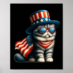 Poster 4 De Julho Cat American Flag Cat Lover Meowica