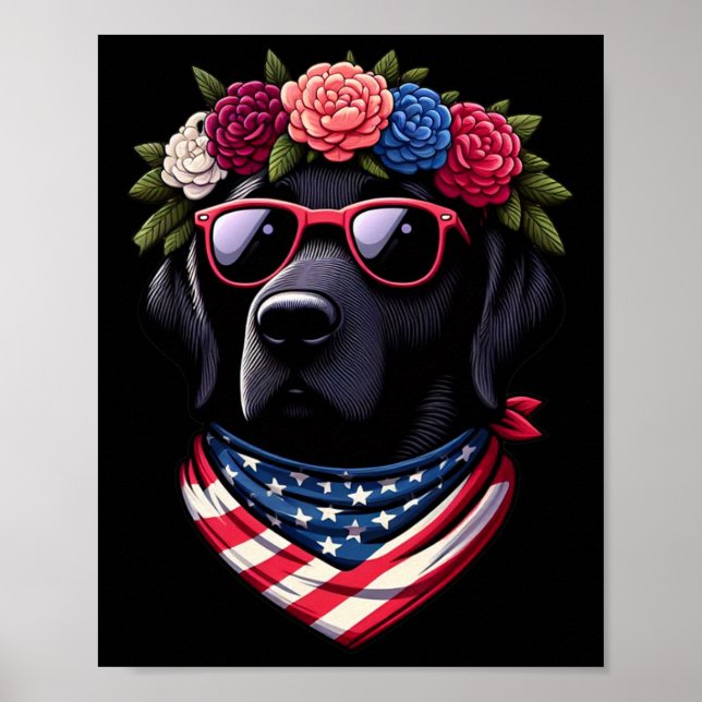 Poster 4 De Julho De Black Patriotic American Labrador (Frente)