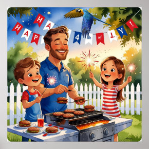 Poster 4 de julho de CHURRASCO" Família de cartoons e Spa