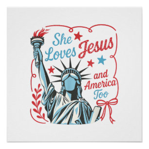 Pôster 4 de Julho Ela Ama Jesus e a América Também Cristo