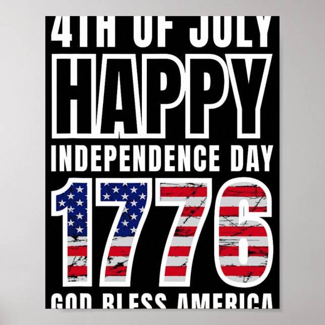Poster 4 De Julho Feliz Dia Da Independência 1776 Deus Ab (Frente)