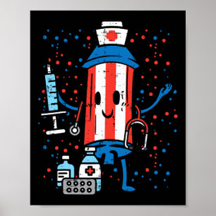 Poster 4 de julho Firecracker Enfermeiro Funny America Sc