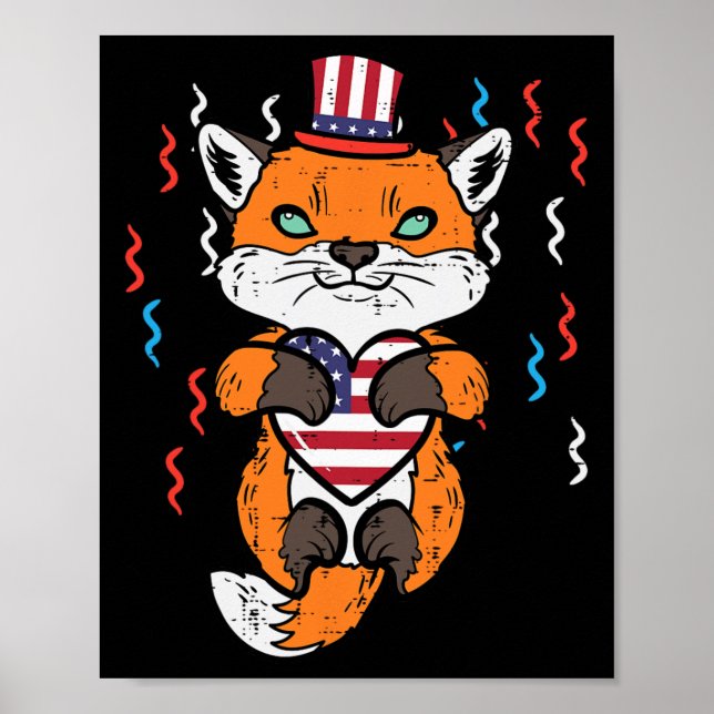 Poster 4 De Julho Fox American Flag Hearotic Kids (Frente)