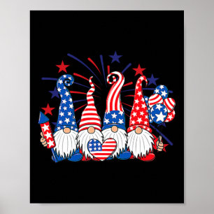 Poster 4 De Julho Gnomos Patriótico Americano Flag Cute G