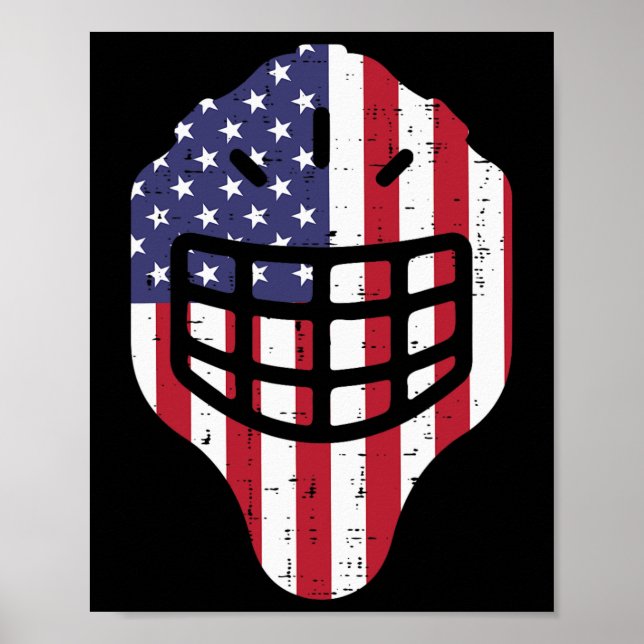 Poster 4 de julho Hockey Hockey Helmet America Flag Ameri (Frente)