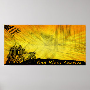 Poster 4 de julho Iwo Jima Deus abençoe