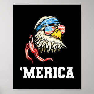 Poster 4 de julho Merica EUA Flag Bald Eagle Patriotic