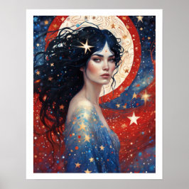 Poster 4 de julho Mulher no Red Fireworks Art Deco