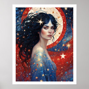 Poster 4 de julho Mulher no Red Fireworks Art Deco