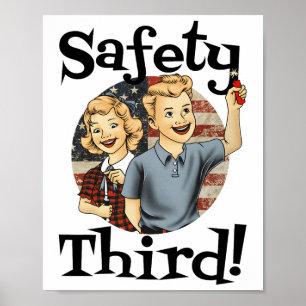 Poster 4 De Julho "Patriotic Fireworks Safety Third Vinta