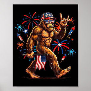 Poster 4 de julho patriótico americano pé grande sasquatc