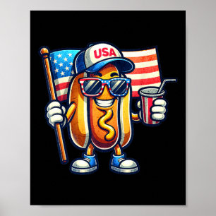 Poster 4 De Julho Patriótico Divertido Cachorro Quente Ba