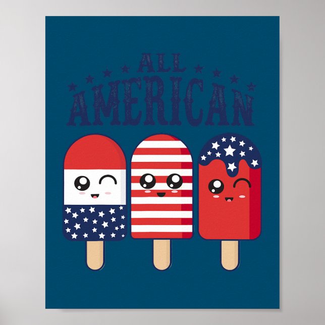 Poster 4 de julho Popsicle Ice Pop Patriotic US Flag (Frente)