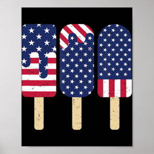 Poster 4 de julho Popsicle Patriotic American Flag Memor