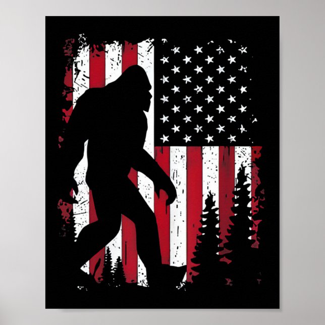 Poster 4 De Julho Sasquatch American Flag Patrio (Frente)