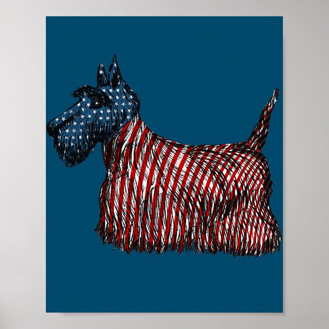 Poster 4 de julho Scottish Terrier Dog US Flag (Frente)