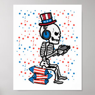Poster 4 de julho Skeleton Gamer Funny America Boys Crian