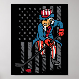 Poster 4 de julho Tio Sam Ice Hockey EUA Flag America Men