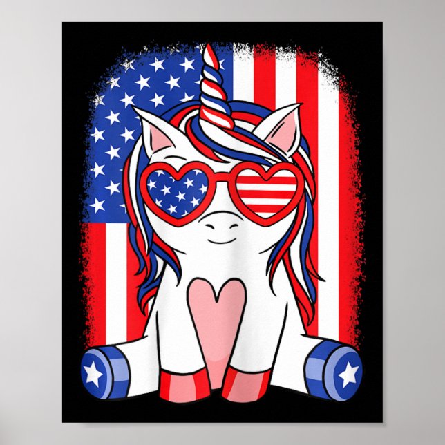 Poster 4 de julho, Unicorus American Flag Patriotic Women (Frente)