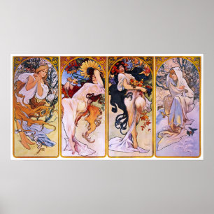 Poster 4 Estações por Alphonse Mucha, Arte Nova Vintage