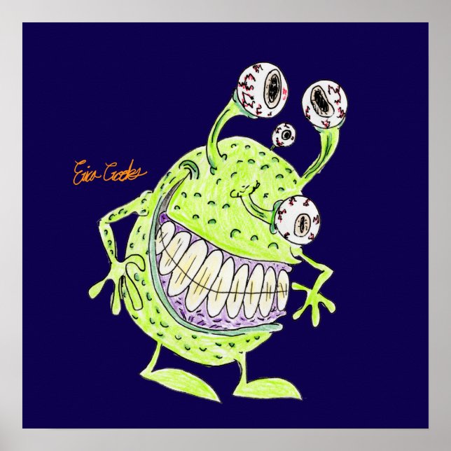 Poster 4 eyed green alien monster (Frente)